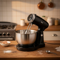Batteur sur socle électrique de cuisine Sudex Heavy Duty Motor 6 vitesses avec tête inclinable, bol mélangeur en ABS/acier inoxydable 304, fouet à œufs et pétrin