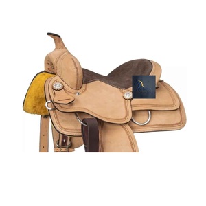 Western Tan Roughout Leather <b>Hand</b> Tooled Design Barrel Racing Horse Saddle Flower Conchos Brown Suede Seat SS Fitting 10" To 18" - Product Image 2