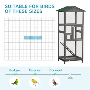 Jaula para Pájaros de Madera Gris de 65 Pulgadas con Bandeja Extraíble y 2 Puertas, Casa de Aves para Exteriores para Loros y Periquitos - Product Image 5