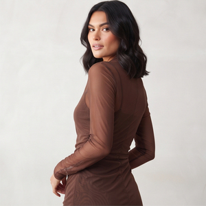 Stretch Mesh See Through Mini Dress <b>Sheer</b> Mesh Long Sleeve Mini Dress Ladies High Neck Bodycon Club Party Dress - Product Image 4