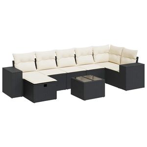 Conjunto de sofás de jardín negros con cojines color blanco crema - Product Image 2