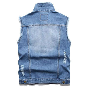 Hot Sale <b>Men's</b> Denim Vest Denim Jeans Regular Sleeveless Blue Single Button Breathable Compression 100% Cotton Denim Vest - Product Image 2