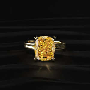 Bague de fiançailles en moissanite jaune taille coussin 4 carats pour femme, en or 10K 14K 18K, bijou de luxe VVS, excellente taille, fourniture de joaillerie - Product Image 1