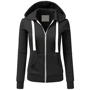 Sudadera con Capucha Negra Unisex 2026, Sudadera con Cierre, Corte Ajustado, Informal, Color Sólido, Felpa Francesa, Manga Larga, para Otoño - Product Image 1