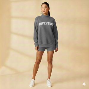 Ensemble deux pièces pour femme, col haut, manches longues, au-dessus du genou, style streetwear, avec polaire respirante et écologique. - Product Image 4