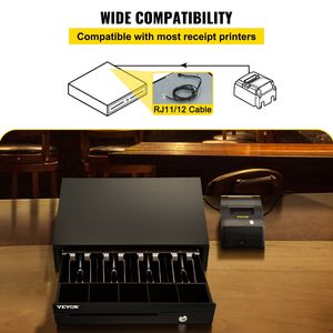 Cajón de Caja Registradora de 13 Pulgadas y 12 V para Sistema POS, Bandeja para 4 Billetes y 5 Monedas con Compartimento Extraíble para Monedas, 2 Llaves Incluidas - Product Image 6