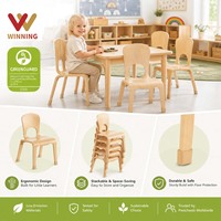 Chaise d'école pour enfants en bois courbé, style Montessori, ergonomique, avec poignée ovale découpée, pour table d'activités, mobilier pour garderie et enfants