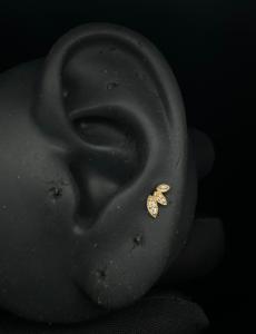 Botanical Lab Grown Diamond Leaf <b>Stud</b> Earring In 14K Gold For <b>Helix</b> Piercing - Product Image 2