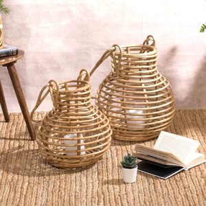 Rattan light lantern home garden <b>dinner</b> table accent natural <b>candle</b> lanterns crafted by hand - Product Image 4