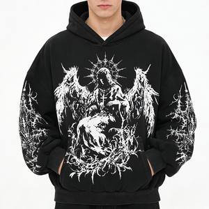 Custom 500GSM 100% Cotton Fleece Heavyweight Screen Printed Embroidered Acid Washed Sun Faded Winter Solid Front <b>Pullover</b> <b>Men</b> - Product Image 5