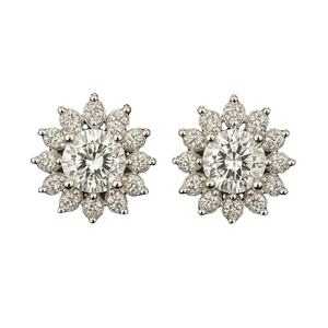 Elegante DISEÑO DE RACIMO floral Moissanite Flower Halo Stud Pendientes para mujer en joyería de plata esterlina - Product Image 1