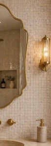 Luxury Scalloped Shield <b>Mirror</b>, Brass Frame Vanity Decor, Handmade, Custom Sizes Available - Product Image 1