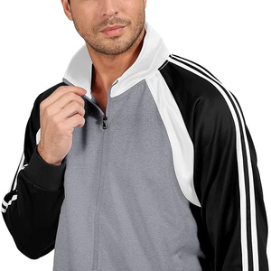 Conjunto Deportivo para Hombre en Negro y Gris, Cierre de Cremallera Completo, Bolsillos Laterales, Transpirable, Poliéster y Algodón, Estilo Deportivo Otoñal - Product Image 5