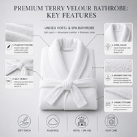 Peignoir en velours éponge 100% coton, hôtel, spa, resort, chambre d'hôtes, bien-être, sauna, bord de piscine, unisexe, doux, absorbant, logo personnalisé, coupe ajustée