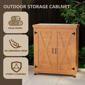 Outdoor Patio Potting Bench with Storage Cabinet and Metal Table Top <b>Work</b> <b>Station</b> Table - Product Image 4