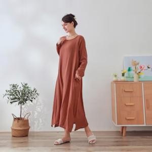 Robe midi vintage en coton biologique à taille haute, coupe trapèze, manches courtes, respirante, légère, confortable, pour un usage quotidien, pour femmes - Product Image 3