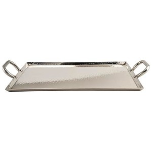 Modern Polished Stainless Steel <b>Hammered</b> Irregular Tray Riveted <b>Loop</b> Handles High-Luster Metal Platter Metal Handicraft - Product Image 1