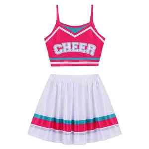 Ensemble haut sans manches et mini-jupe à rayures imprimées modernes, 100 % polyester, pour uniforme de cheerleading d'équipe de festival sportif universitaire - Product Image 4