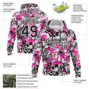 เสื้อสเวตเตอร์มีฮู้ดแบบกำหนดเองได้ ยูนิเซ็กซ์ สีชมพู ดำ ขาว พิมพ์ลายแบบซับลิเมชั่น ชื่อทีม เบอร์ทีม สปอร์ต ผ้าถักขนแกะ 300 กรัม - Product Image 2