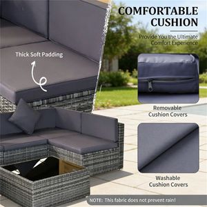 ชุดเฟอร์นิเจอร์สนามหญ้า 7 ชิ้น ชุดโซฟาแบบแยกส่วนสำหรับกลางแจ้ง ชุดเฟอร์นิเจอร์สวน สีเทา - Product Image 2