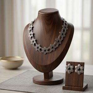 DIVYORO Women's Classic OXIDIZED <b>SILVER</b> BLACK FLORAL Adjustable Length <b>CHOKER</b> SET - Product Image 2