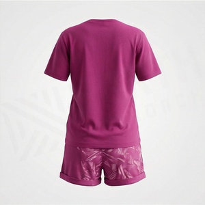 2 Piece High Quality Formal Solid Above Knee Home Wear Suit Short Sleeve T Shirt and Shorts <b>Twin</b> <b>Set</b> for Women - Product Image 2
