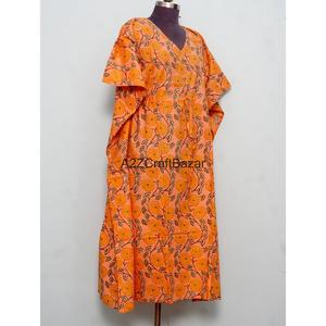 Caftán de algodón para mujer, cuello en V, sin mangas, ecológico, ajustado, con estampado de bloques, lavable, cómodo, corte maxi, con aberturas - Product Image 4