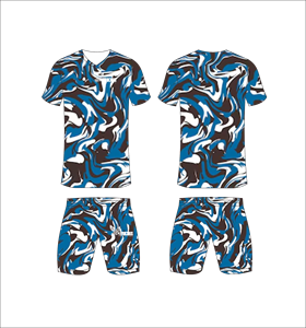 ชุดเสื้อฟุตบอลซับลิเมชั่นสำหรับผู้ชาย รุ่น Ferocious คอวี แขนสั้น ระบายเหงื่อได้ดี ลายพรางสีน้ำเงิน - Product Image 1