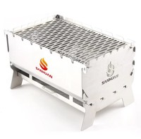Barbecue portable pliable en acier inoxydable, style populaire 2026, pour camping, gaz et charbon de bois