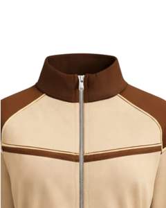 Chaqueta deportiva corta beige marrón para mujer con cremallera, para gimnasio, fitness, ropa deportiva, con rayas en contraste, para entrenamiento, fabricante. - Product Image 5