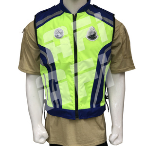 Gilet de sécurité réfléchissant personnalisé haute visibilité ANSI Classe 2 avec logo, 100 % polyester respirant et imperméable, bandes jaunes et bleues, patchs - Product Image 4