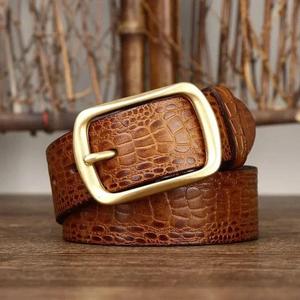 Cinturón de Cuero Genuino Vintage, Color Sólido, Hebilla de Cobre Rectangular, Cinturón Casual Duradero para Hombre - Product Image 4