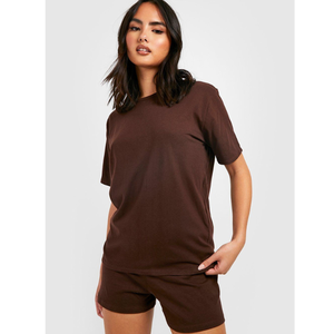 Conjunto de Dos Piezas al por Mayor Personalizado: Camiseta de Cuello Redondo 100% Algodón de Color Sólido para Mujer y Pantalones Cortos con Dos Bolsillos Laterales, Ropa Urbana Ecológica - Product Image 1