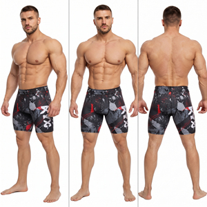 Shorts de compression pour hommes imprimés sur mesure, taille mi-haute élastique, short de yoga 100 % polyester, short de course ajusté pour hommes - Product Image 5