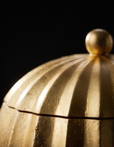 Elegant Gold Fluted Metal Date And Dry Fruit Storage Bowl Covered Tabletop Organizer With Domed Lid - Product Image 4