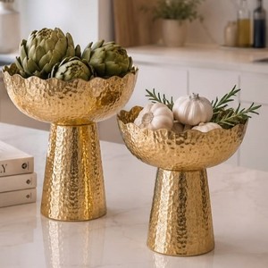 ชุดชามโลหะตอกลายทอง 2 ใบ |   ชุดชามผลไม้ตกแต่งสีทองและชุดชามเสิร์ฟสำหรับวางกลางโต๊ะ - Product Image 4