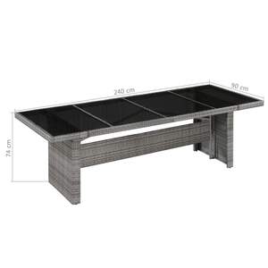 Mesa de Comedor para Exterior con Ratán PE Gris y Negro, Acero con Recubrimiento en Polvo y Cubierta de Vidrio - Product Image 3