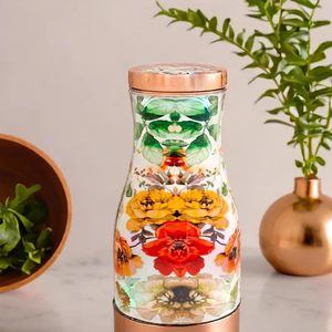 Ensemble Carafe et Bouteille d'Eau en Cuivre de Qualité Supérieure, Pichet de Chevet pour Sport et Yoga, Couvercle Anti-Fuite, Design Classique, Cadeau Écologique - Product Image 1