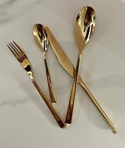 Ensemble de couverts en or mat, couverts modernes en acier inoxydable pour la cuisine, ensemble de couverts de luxe en or champagne, ensemble de couverts élégants - Product Image 1