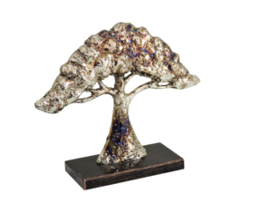 Sculpture élégante en aluminium argenté artisanal représentant l'Arbre de Vie sur socle rectangulaire - Art abstrait moderne en métal, thème nature - Product Image 3