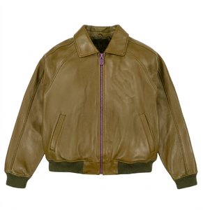 Men's <b>Brown</b> Genuine <b>Leather</b> Bomber <b>Jacket</b> Turn-down Collar Zipper Closure Faux Fur Lining Winter Moto Style <b>Leather</b> <b>Jacket</b> - Product Image 3