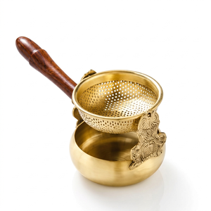 Premium Brass <b>Tea</b> Strainer with Wooden Handle & Bowl | Indian Chai Filter <b>Tea</b> <b>Infuser</b> Spice Strainer for Kitchen Cafe & Home Use - Product Image 1