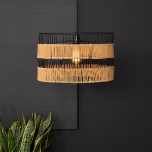 Lámpara colgante tejida a mano con metal y yute natural, personalizada, para decoración del hogar y hoteles, acabado negro. - Product Image 2