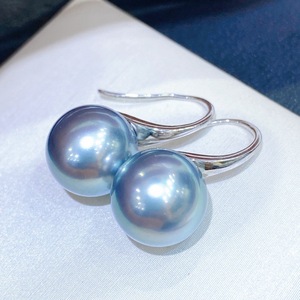 Pendientes Colgantes de Perlas Naturales Gris Platino Básicas de 11-12 mm, Agujas de Plata Pura 925, Ligeras Imperfecciones, Pendientes Colgantes Básicos - Product Image 3