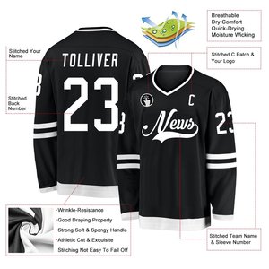 Custom Ice Hockey Jersey Black V-Neck Full Sleeve Mesh Breathable Team Name Print Unisex Adult Apparel - Product Image 3
