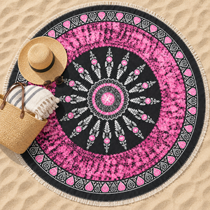 Serviette de plage ronde en coton de qualité supérieure, écologique, séchage rapide, design imprimé de luxe, fabriquée par un fabricant indien. - Product Image 5