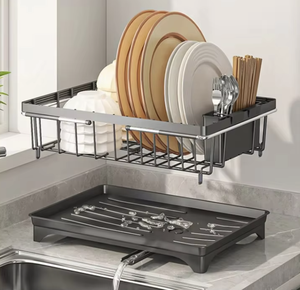 OEM/ODM Vietnam Household Kitchen Metal <b>Dish</b> and Bowl <b>Rack</b> with Adjustable Cutlery Draining Storage Organizer - Product Image 3