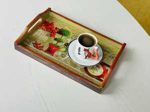 UO Art Premium Handmade Wood and Enamel <b>Serving</b> <b>Tray</b> with Decorative Persian Pattern <b>Gold</b> Metal Handles Rectangular <b>Serving</b> <b>Tray</b> - Product Image 2
