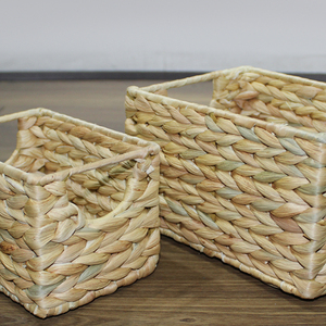 Natural Rustic Eco-Friendly Water Hyacinth <b>Rectangular</b> Nesting <b>Baskets</b> with Handles for Kitchen <b>Storage</b> - Product Image 6