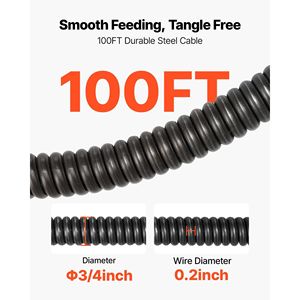 Macchina Portatile per la Pulizia degli Scarichi con Spirale a 100 Piedi x 3/4 Pollici, Alimentazione Automatica, Combinazione Multi-Ruota - Product Image 4